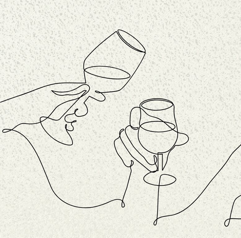 Line drawing of wine glasses